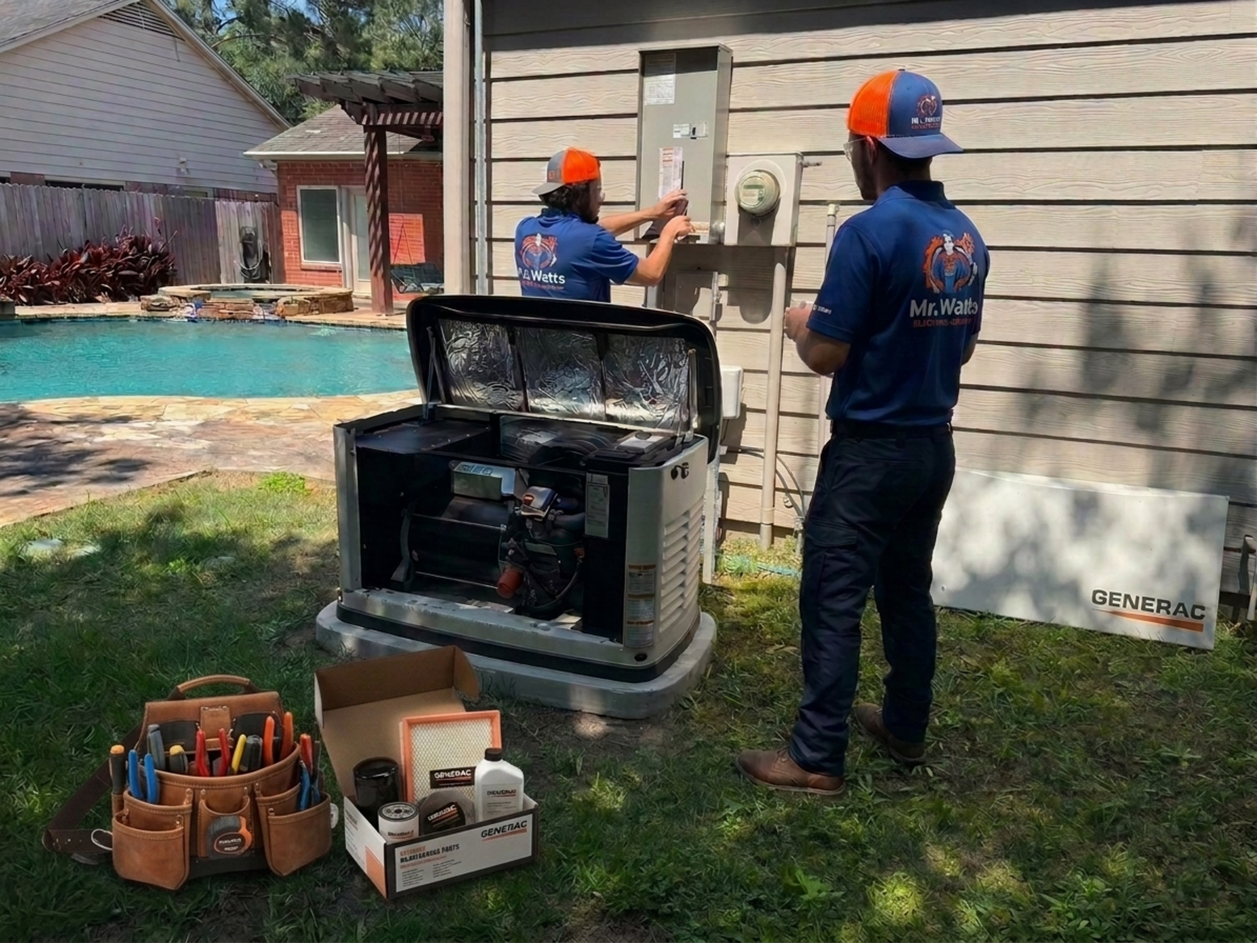 Generator maintenance technician working on electrical equipment